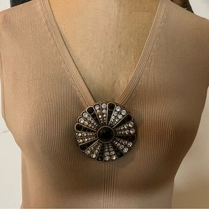 LaVintage White Cz & Black Crystal Swarovski Custom Enhancer Brooch Pendant